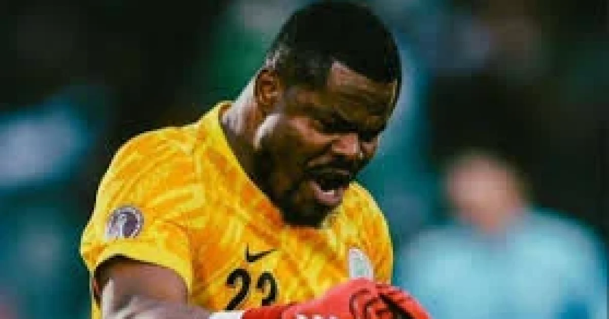 Nigeria’s goalkeeper Stanley Nwabali leaps to save a penalty during the AFCON 2025 third-place match against Egypt, securing the bronze medal for the Super Eagles.